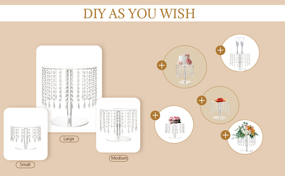 Acrylic Circular Cake & Cupcake Display Stand with Crystal Chandelier for Weddings & Parties