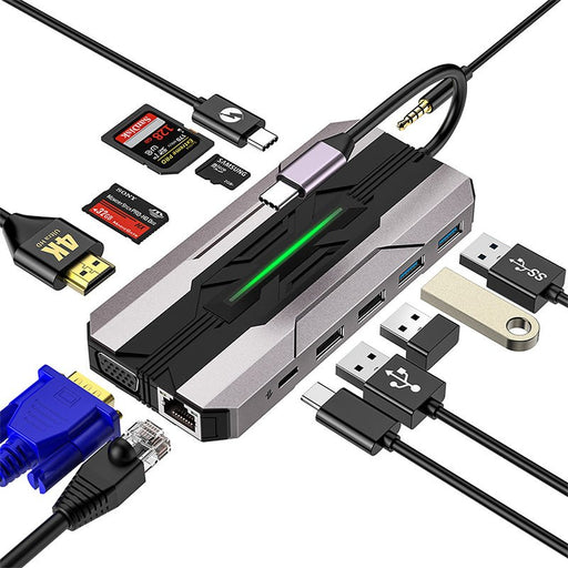 13-in-1 USB 3.0 Type-C Docking Station - USB2.0, USB3.0, USB-C Data, PD100W, 4K HDMI, VGA, Network, SD/TF&MS Card Reader, 3.5mm Audio - Multiport Hub for Phone, TV, Tablet, Laptop - Shopsta EU