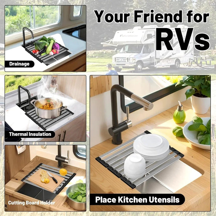 304 Stainless Steel Foldable Sink Drain Rack — Retractable Dish Drainer (S/L)