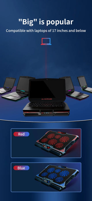 17-inch Six-Fan Laptop Cooler with LED Screen and Dual USB Ports