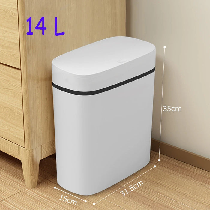 14L Press-Top Waterproof Bathroom Waste Bin — White PP Plastic