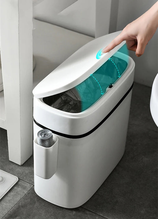 14L Press-Top Waterproof Bathroom Waste Bin — White PP Plastic