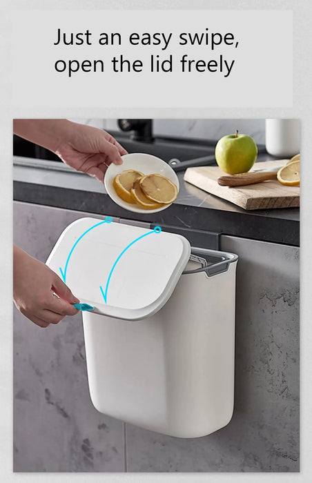 7L/9L Wall-Mounted Lidded Bin for Cabinet Door — Hanging Paper Basket for Kitchen, Bathroom & Living Room