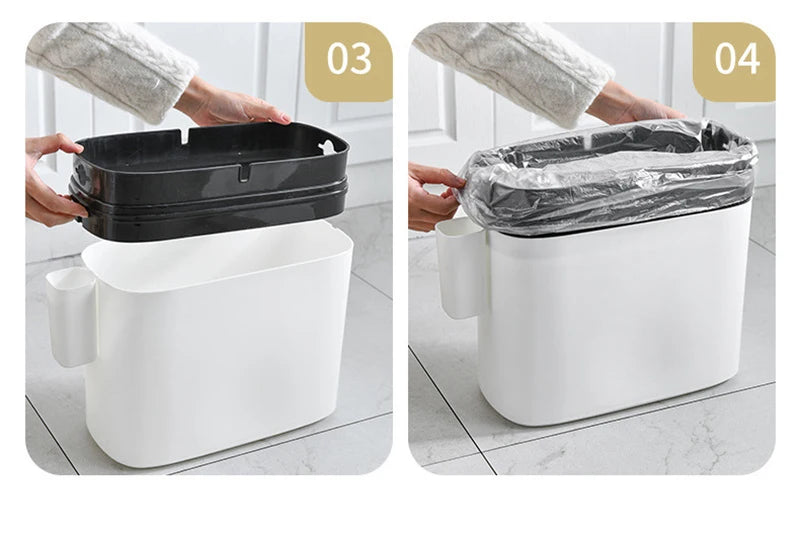 14L Press-Top Waterproof Bathroom Waste Bin — White PP Plastic