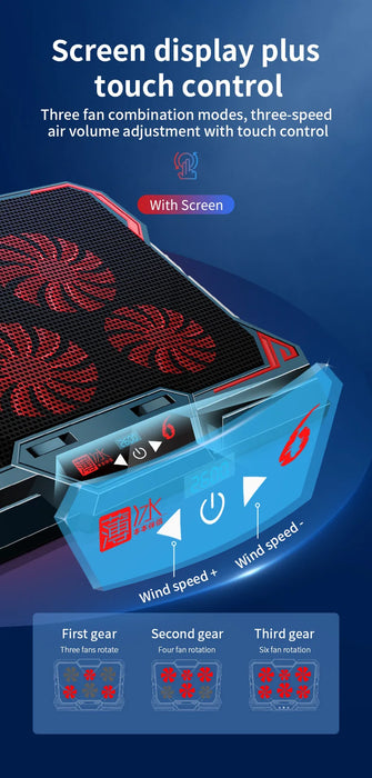 17-inch Six-Fan Laptop Cooler with LED Screen and Dual USB Ports