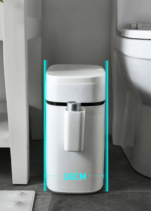 14L Press-Top Waterproof Bathroom Waste Bin — White PP Plastic