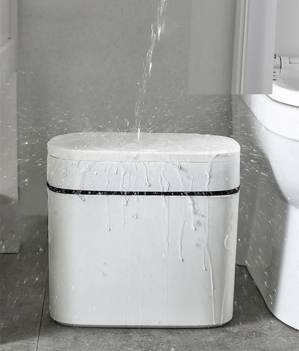 14L Press-Top Waterproof Bathroom Waste Bin — White PP Plastic