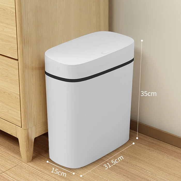 14L Press-Top Waterproof Bathroom Waste Bin — White PP Plastic