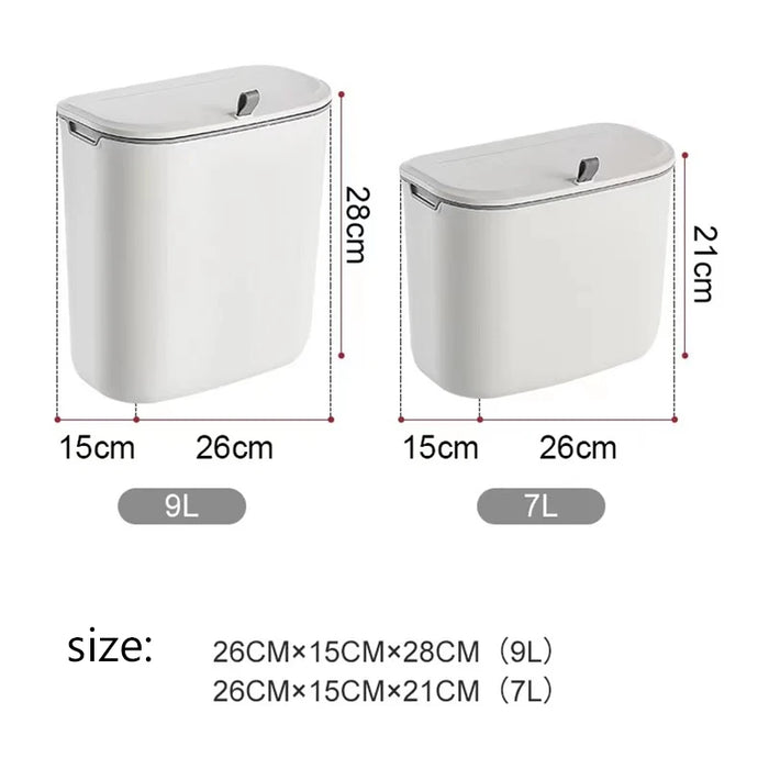7L/9L Wall-Mounted Lidded Bin for Cabinet Door — Hanging Paper Basket for Kitchen, Bathroom & Living Room