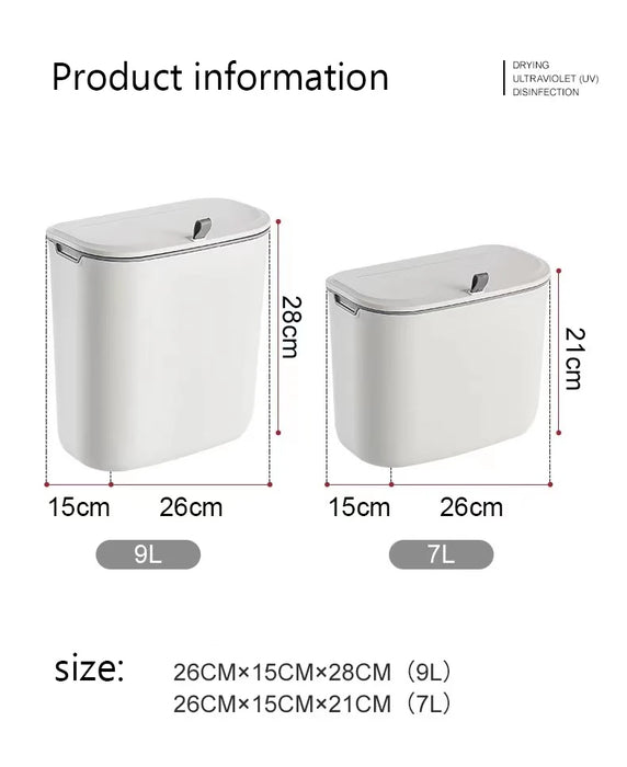 7L/9L Wall-Mounted Lidded Bin for Cabinet Door — Hanging Paper Basket for Kitchen, Bathroom & Living Room