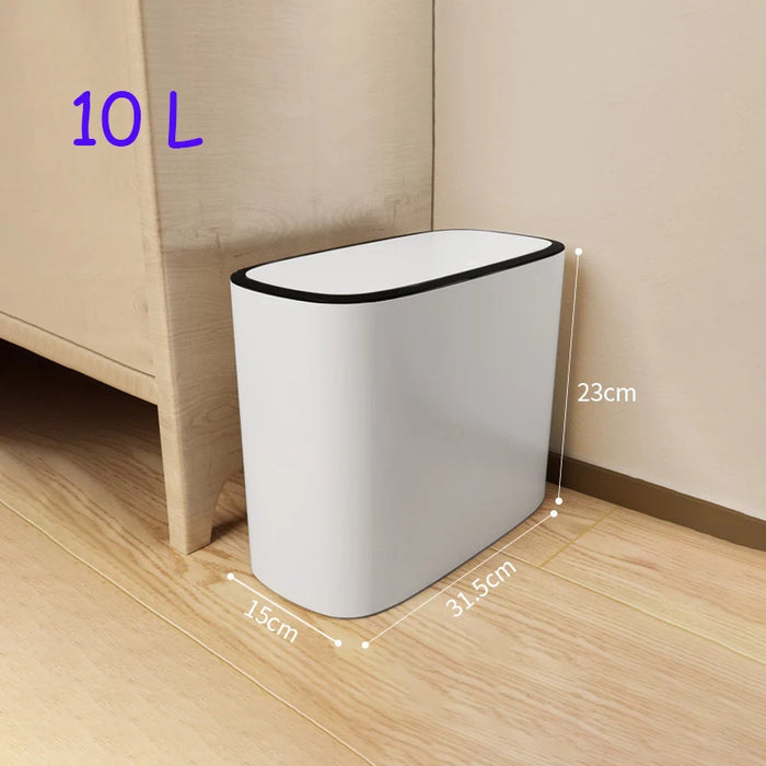 14L Press-Top Waterproof Bathroom Waste Bin — White PP Plastic