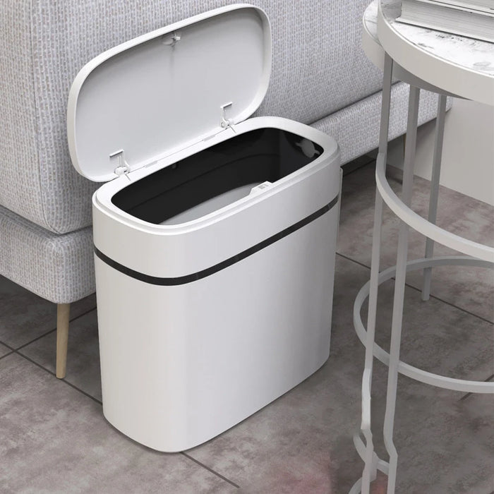 14L Press-Top Waterproof Bathroom Waste Bin — White PP Plastic