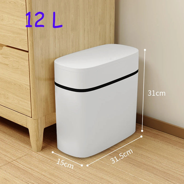 14L Press-Top Waterproof Bathroom Waste Bin — White PP Plastic
