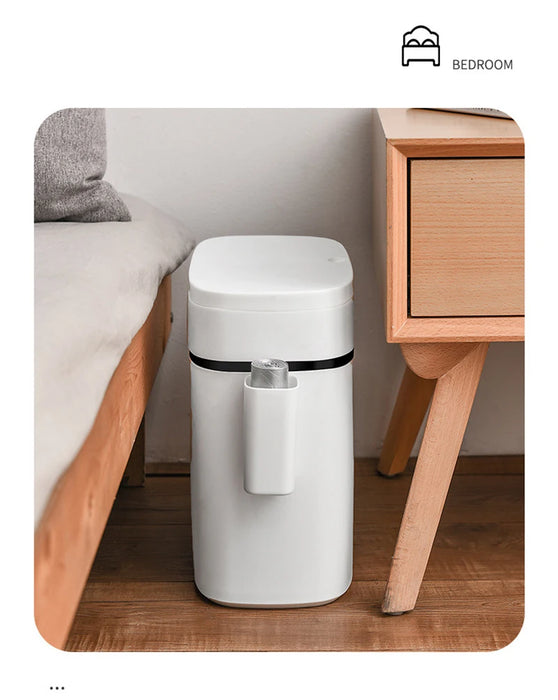 14L Press-Top Waterproof Bathroom Waste Bin — White PP Plastic