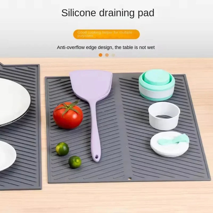 Silicone Kitchen Drain Mat — Non-Slip Heat-Resistant Drying Pad, Rectangle Trivet (Grey, S/M/L)