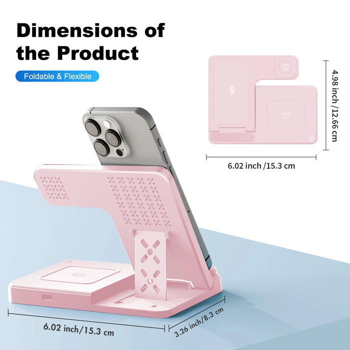 3-in-1 Magnetic Wireless Charger Stand — 15W Fast Charging Dock for iPhone 15/14/13, Apple Watch & AirPods
