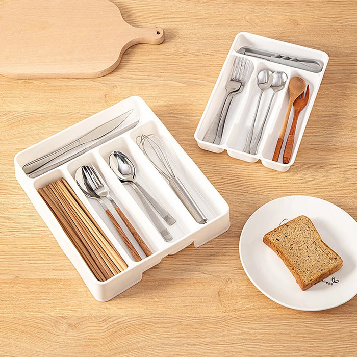 4 or 5-Compartment Cutlery Drawer Organiser – PP Tray, Easy Clean (White)