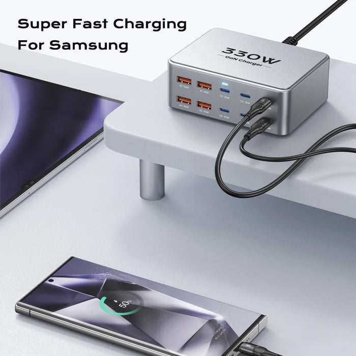 330W GaN 10‑Port USB Charger — 2×100W USB‑C, PD3.0/PPS/QC3.0, for MacBook Pro & iPhone 15/16