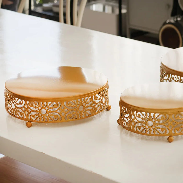 Gold Metal Cake Stand — 20/25/30cm Round Dessert Display (8cm High)