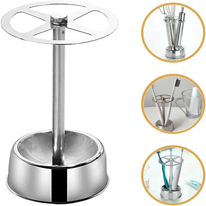 Stainless Steel 6-Slot Wall-Mounted Toothbrush & Makeup Brush Holder