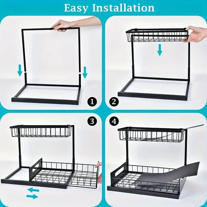 Double-Layer Pull-Out Under-Sink Shelf — Sliding Cabinet Storage for Kitchen & Bathroom