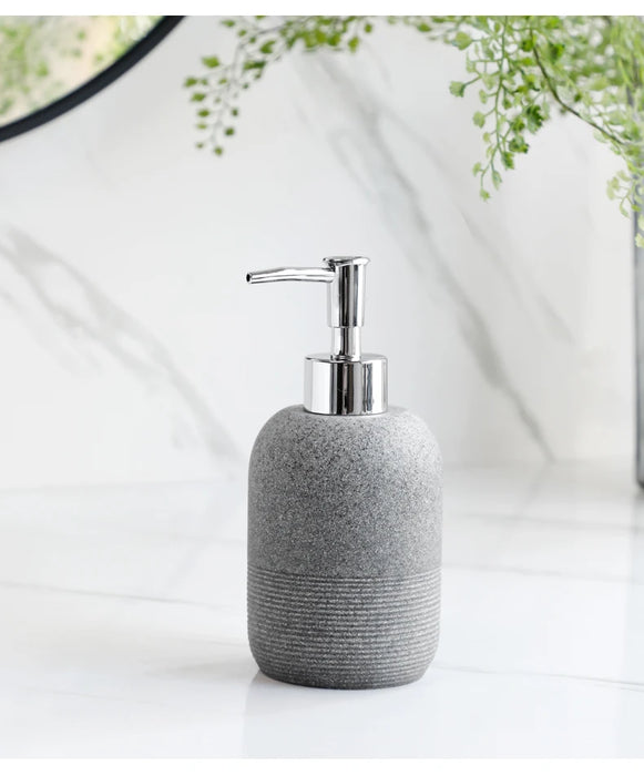 5‑Piece Bathroom Accessory Set — Dispenser, Toothbrush Holder, Tumbler, Tray & Soap Dish (Beige or Grey)