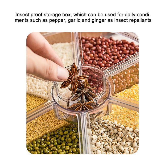 6-Compartment Rotating Grain Dispenser — Sealed, Insect-Proof Kitchen Storage