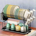 2-Tier Dish Drainer with Drain Board, Cup & Utensil Holders