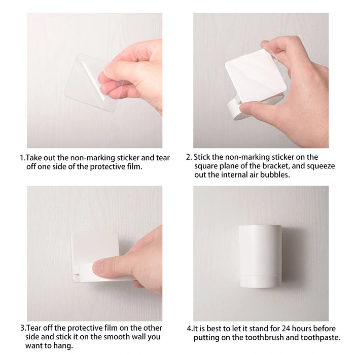 Drill-Free Wall-Mounted Toothbrush & Toothpaste Holder with Removable Cup