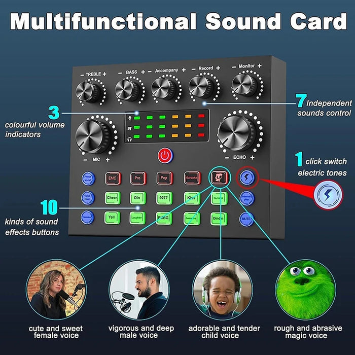 V8S Live Sound Card Podcast Bundle with Condenser Microphone and Boom Arm