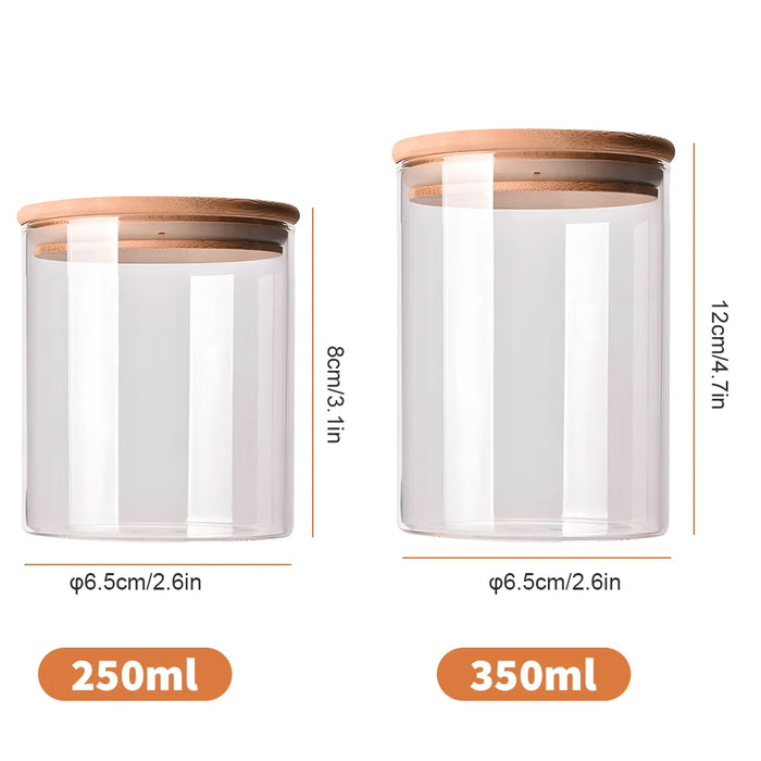 10pc Glass Storage Jar Set with Bamboo Lids — 5×350ml & 5×250ml