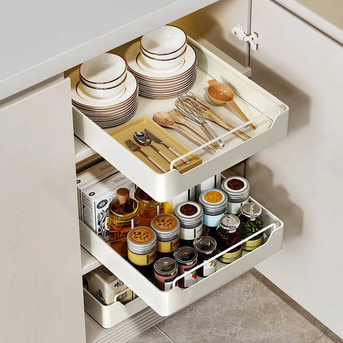 Pull-Out Sliding Cabinet Storage Box — Stick-On Kitchen & Pantry Organiser (Beige)