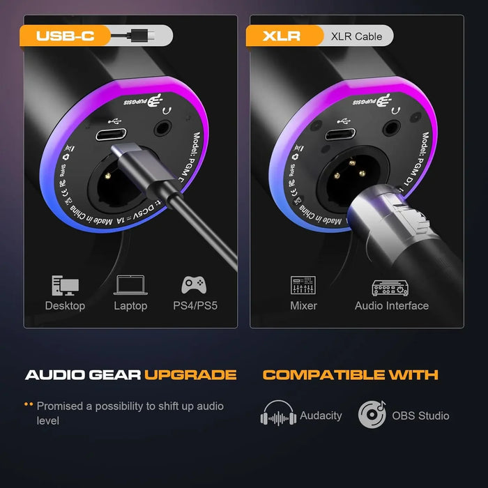 XLR/USB Gaming & Podcast Microphone Kit — Dynamic Mic with Arm, Mute & RGB