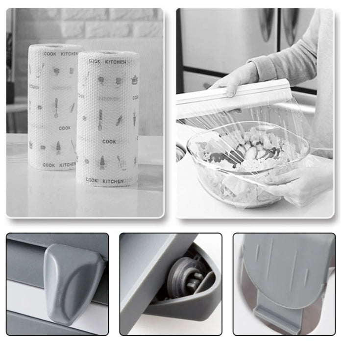 Wall-Mounted Wrap Dispenser with Cutter — Grey ABS, 39 x 24 x 10 cm