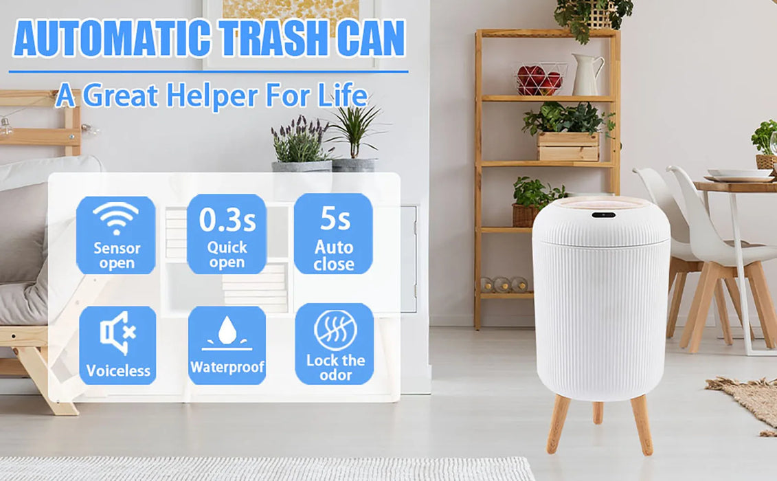 10L Motion Sensor Bin with Lid — Automatic Small Rubbish Bin for Kitchen & Bathroom