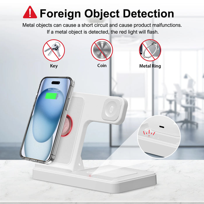 3-in-1 Magnetic Wireless Charger Stand — 15W Fast Charging Dock for iPhone 15/14/13, Apple Watch & AirPods