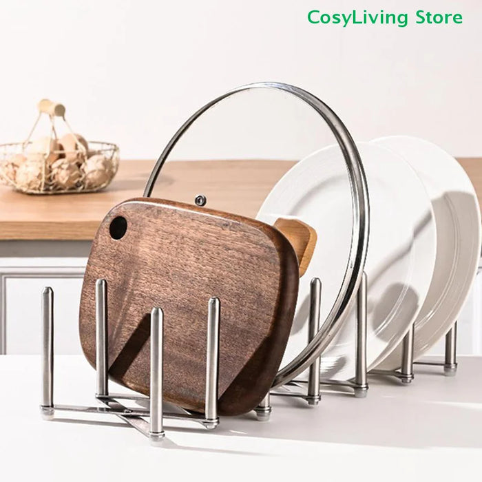Retractable Foldable Stainless Steel Plate & Pot Lid Rack — Adjustable Dish and Tableware Organiser