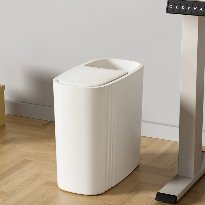 Large-capacity Oval Rubbish Bin with Press Lid — Odour-sealing PP Bin for Home