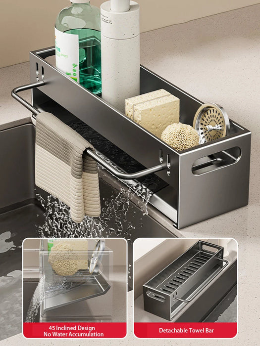 Extra-Large Carbon Steel Sink Caddy - Sponge & Soap Dish Countertop Organiser Rack