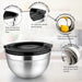 6-Piece Stainless Steel Nesting Mixing Bowls with Black Lids and Non-Slip Bases