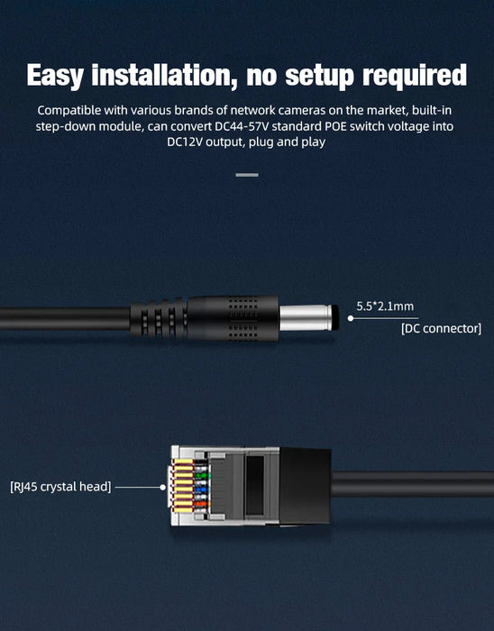 PoE Splitter 48V to 12V DC 1.2A for IP CCTV Cameras – 100 metres