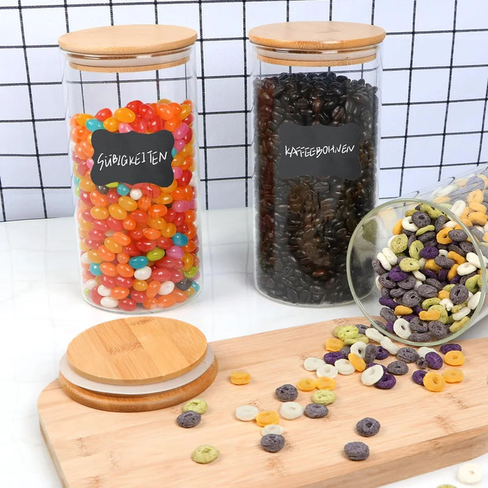 10-piece Glass Storage Jar Set — 5×250ml & 5×350ml with Airtight Bamboo Lids, Labels & Spoon
