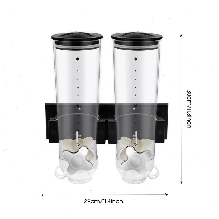 3L Wall‑Mounted Double Cereal Dispenser — Black with Measuring Cups