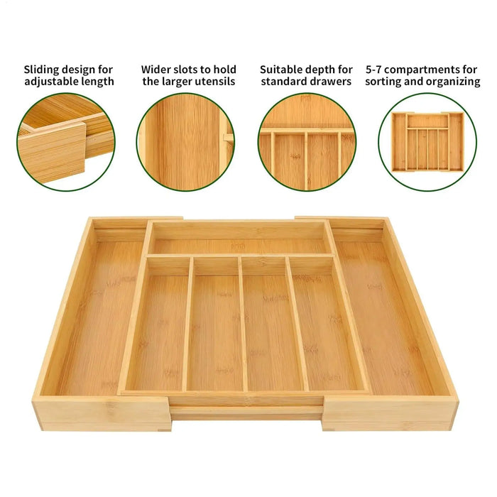 Adjustable Wooden Cutlery Tray Drawer Organiser — Expandable Divider