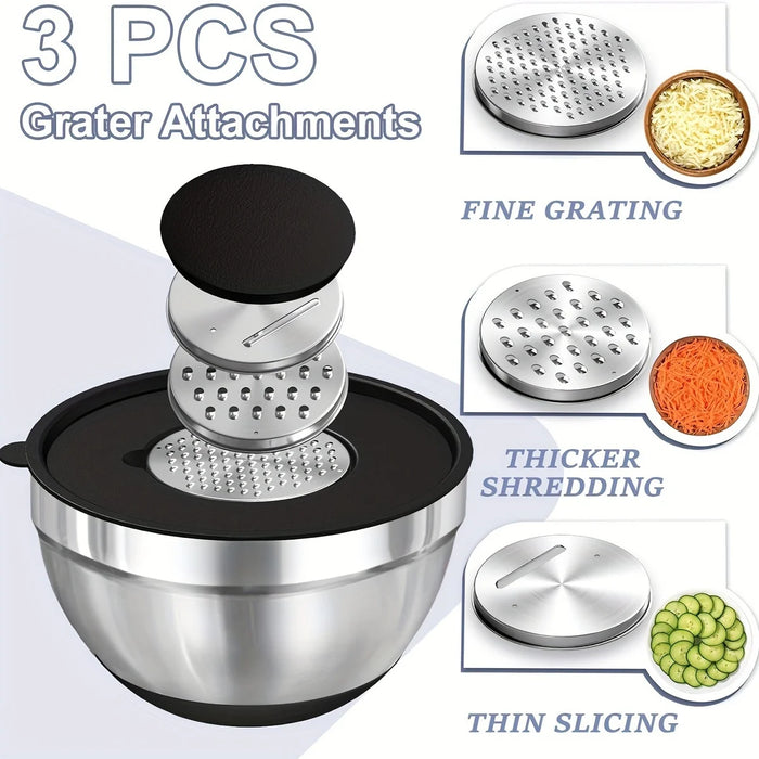 8-Piece Stainless Steel Mixing Bowls with Airtight Lids — Black, Non-Slip Bases