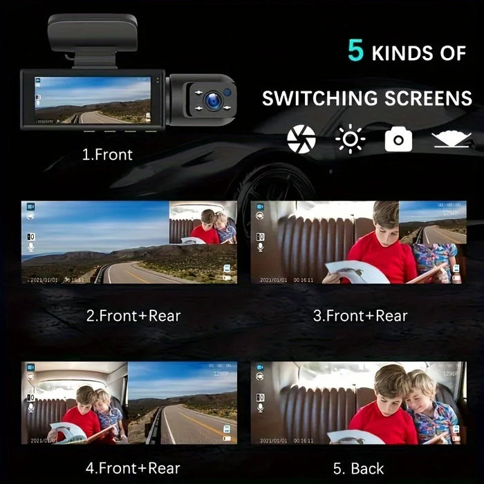 1080P Wi‑Fi Dual Dash Cam — Front & Interior, Night Vision, Loop Recording