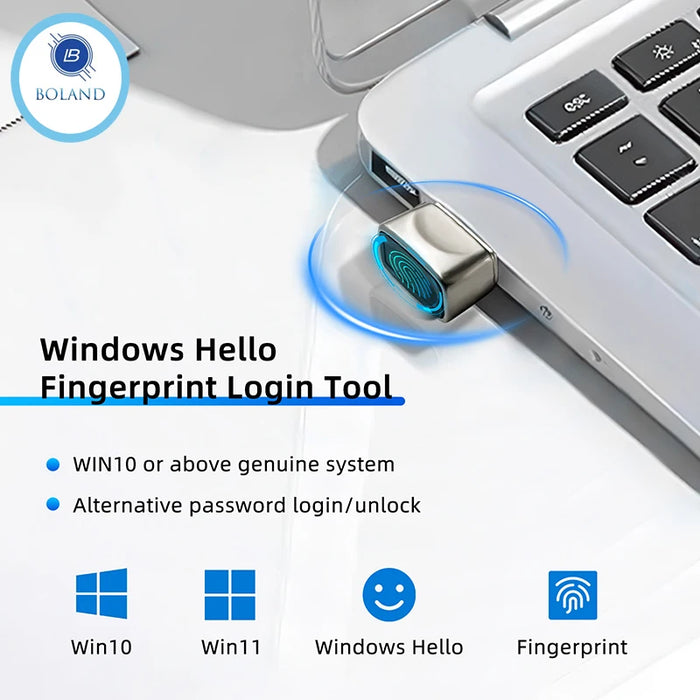 Mini USB Fingerprint Reader for Windows Hello — Metal Biometric Scanner for PC and Laptop
