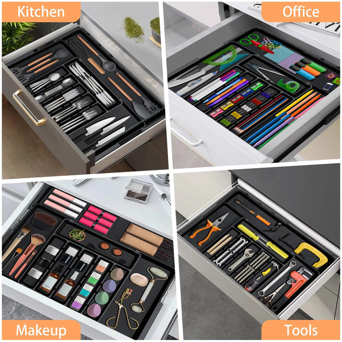 Adjustable Cutlery Drawer Organiser – Expandable Utensil Tray (Black)