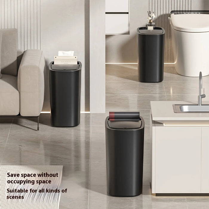 Large-capacity Oval Rubbish Bin with Press Lid — Odour-sealing PP Bin for Home