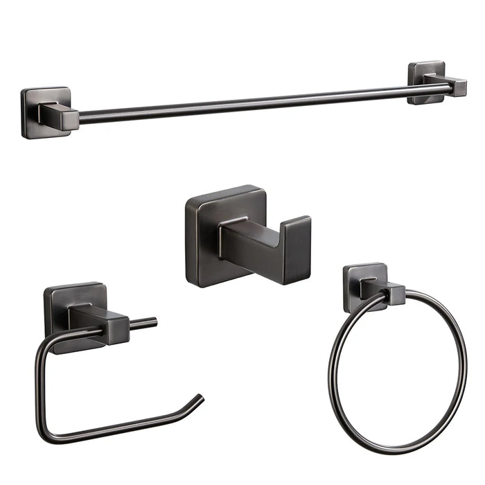 Gun Grey Bathroom Hardware Set — Towel Bar, Paper Holder, Ring & Hook